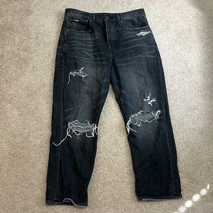 American Eagle Straight Leg Ripped Denim Grey Jeans